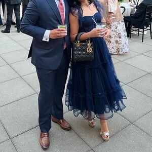 Custom Midi Tulle Gown, Navy and Satin